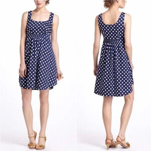 Anthropologie Vanessa Virginia Dixie Dot Dress Navy with White Polka Dot Size 6